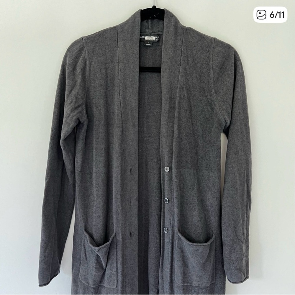 Barefoot Dreams CozyChic Ultra Lite Dark Grey Long Duster Cardigan - Picture 3 of 7